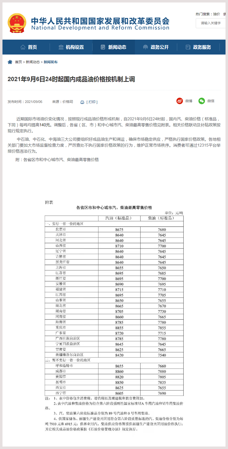 发改委下调国内汽柴油价格 每吨降低超140元