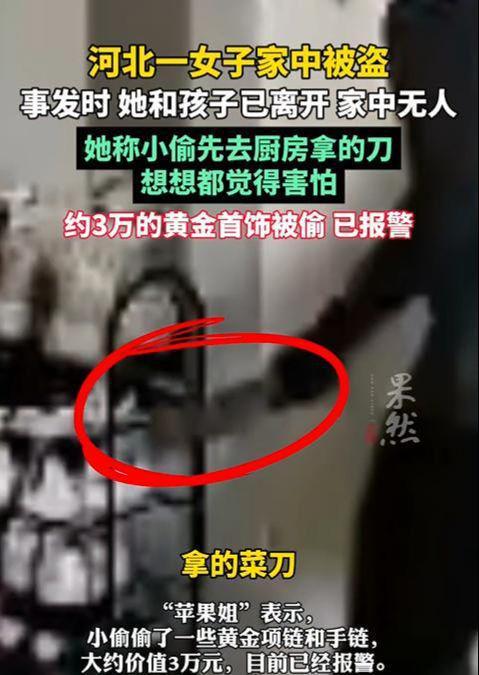 家中被盗，女子回看视频发现小偷先去厨房拿的刀：想想都害怕！万幸家中无人