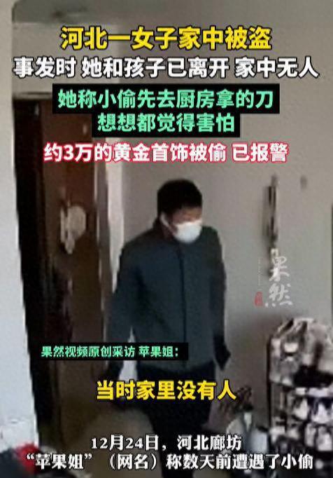 家中被盗，女子回看视频发现小偷先去厨房拿的刀：想想都害怕！